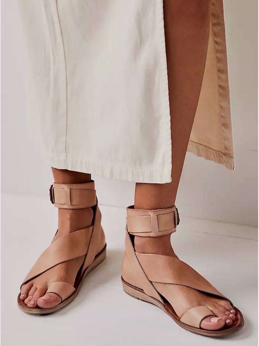 Free People Vale Boot Strap Sandals in Tan Size Women 6 / EU 36